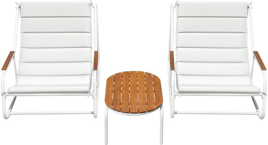 All-Weather Teslin Chaise Lounge Chairs With Acacia Side Table