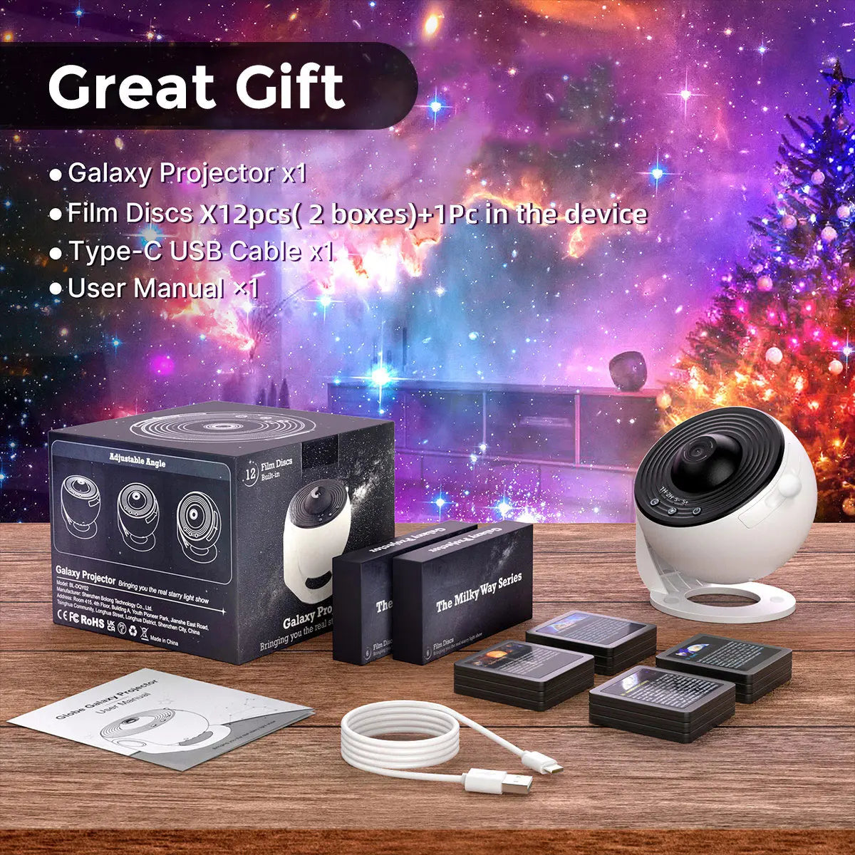 Mexllex 13-In-1 Galaxy Star Projector Night Light With Film Discs