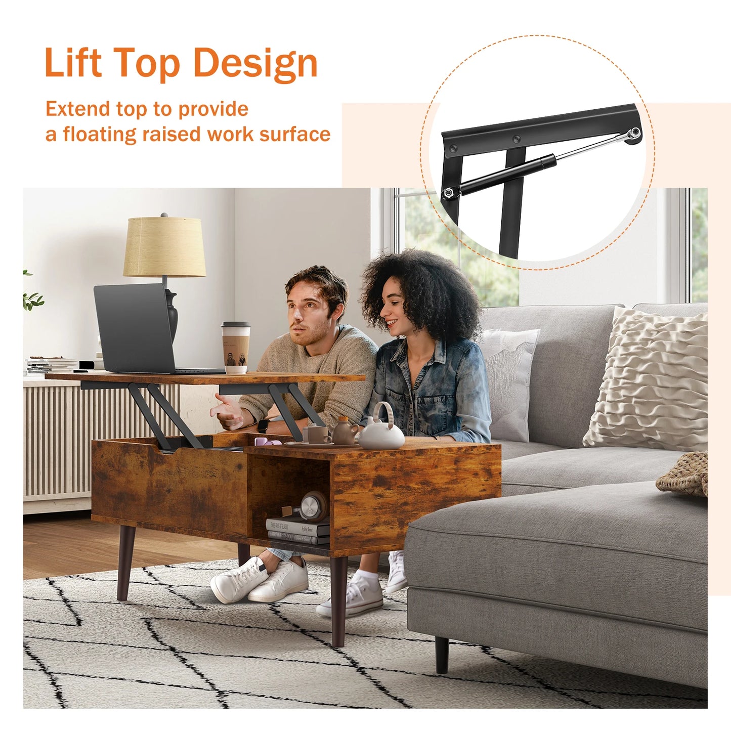 JHK Lift Top Coffee Table With Storage And Adjustable