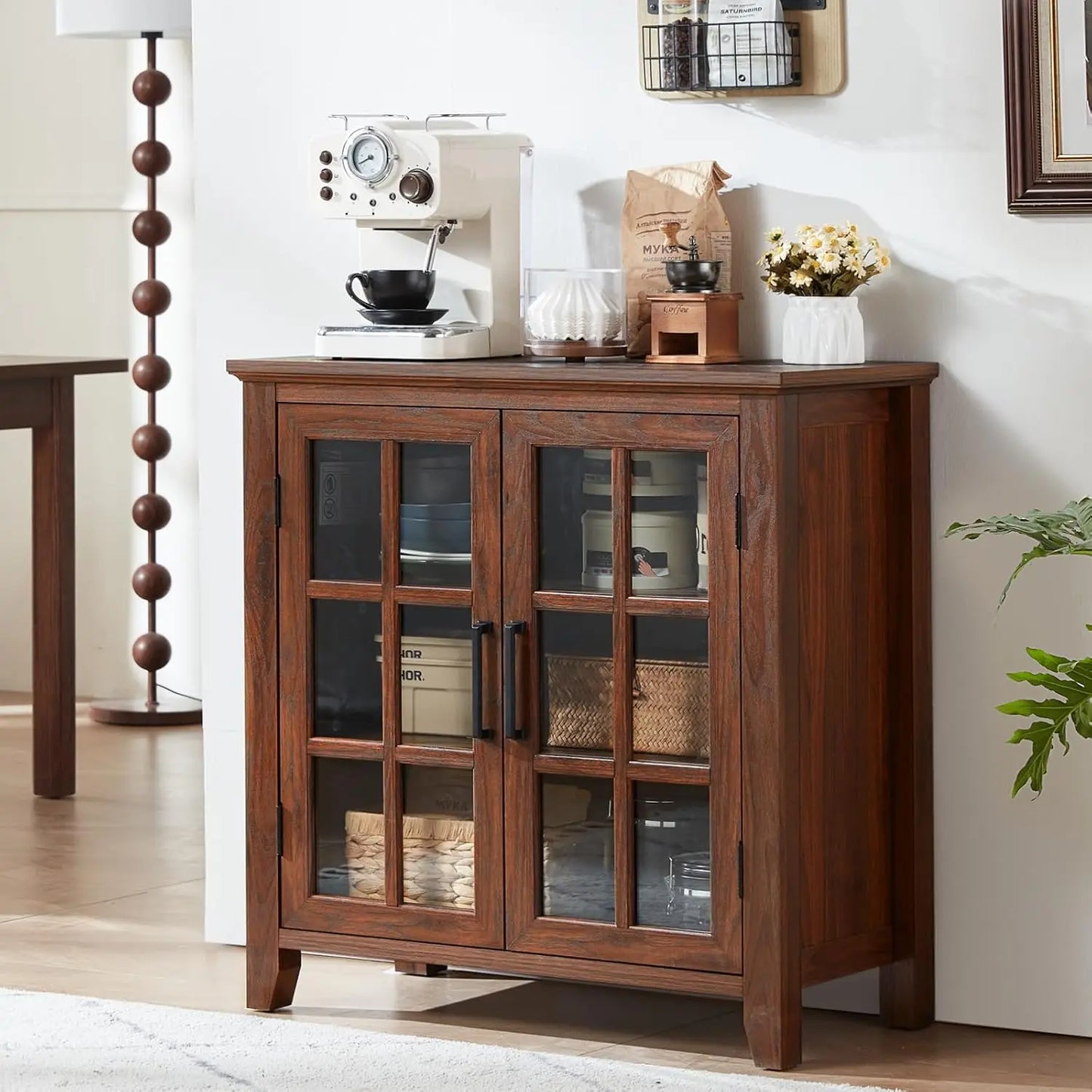 MOYU Farmhouse Kitchen Sideboard Buffet Cabinet With Glass Doors