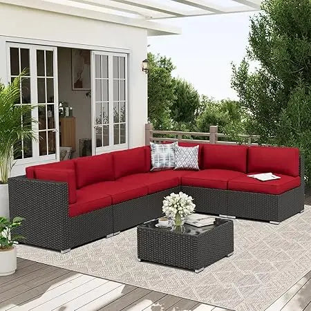 Outdoor Patio Furniture Sofa Set With Glass Top Table Cushions