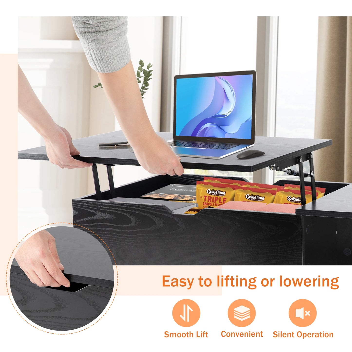 JHK Lift Top Coffee Table With Storage And Adjustable