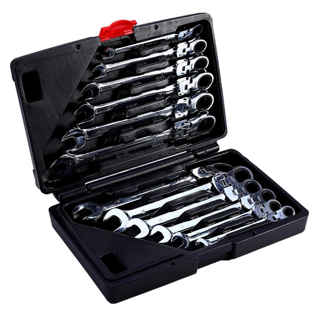 12 Piece Flexible Ratchet Wrench Set With Spanners