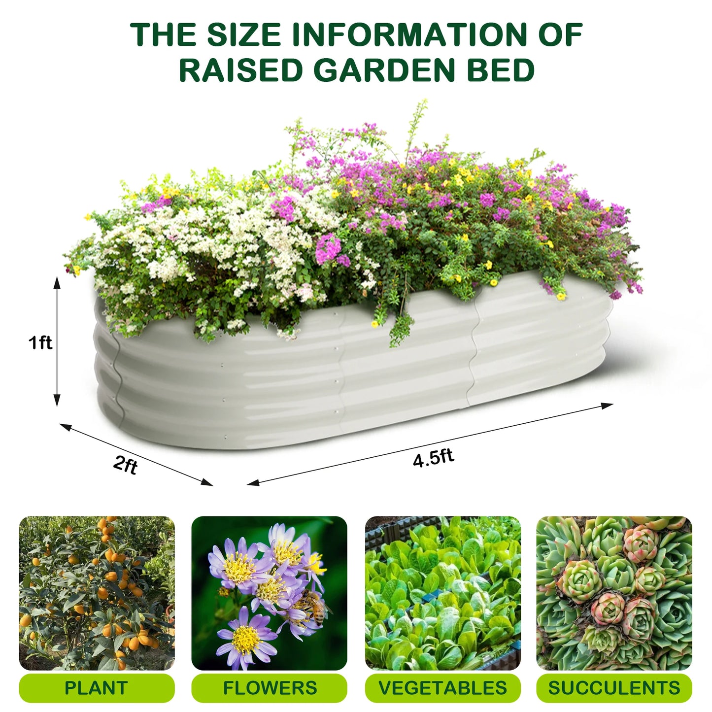 HiMISS Two Piece Oval Galvanized Raised Garden Bed Set