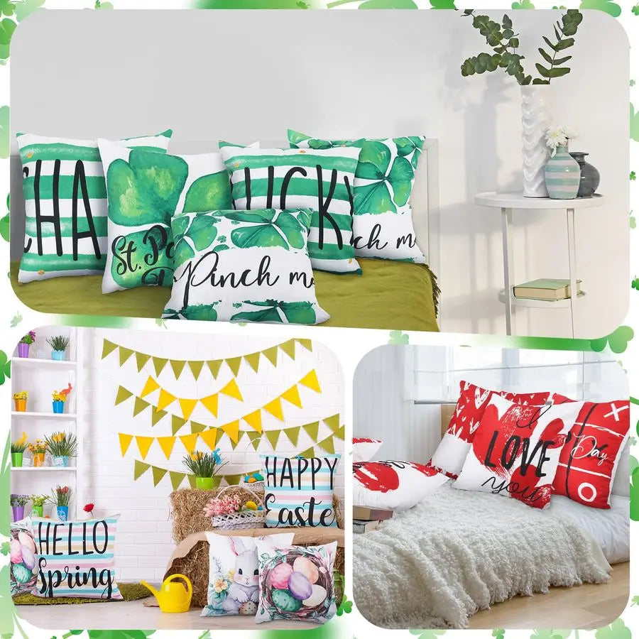 Valentines Day Pillow Covers St Patrick Easter Heart Clover Bunny