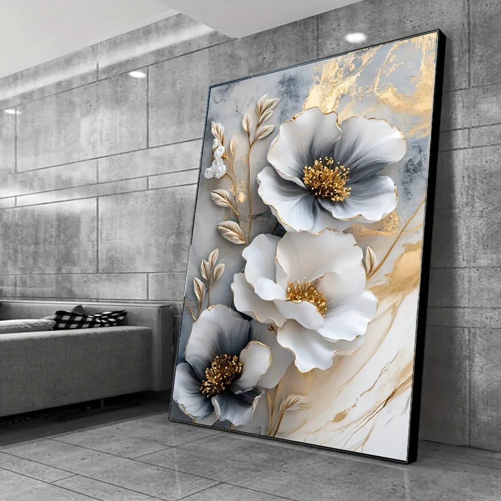 Premium Luxurious Botanical Canvas Mural Framed 3D Painting LivingRoom AmbienceStudio