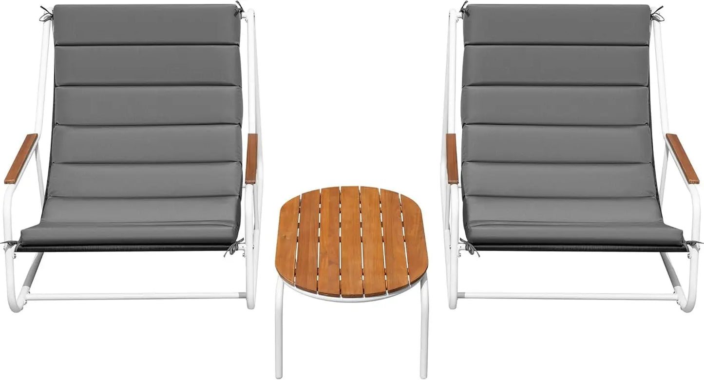 All-Weather Teslin Chaise Lounge Chairs With Acacia Side Table