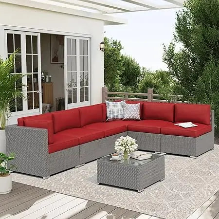 Outdoor Patio Furniture Sofa Set With Glass Top Table Cushions