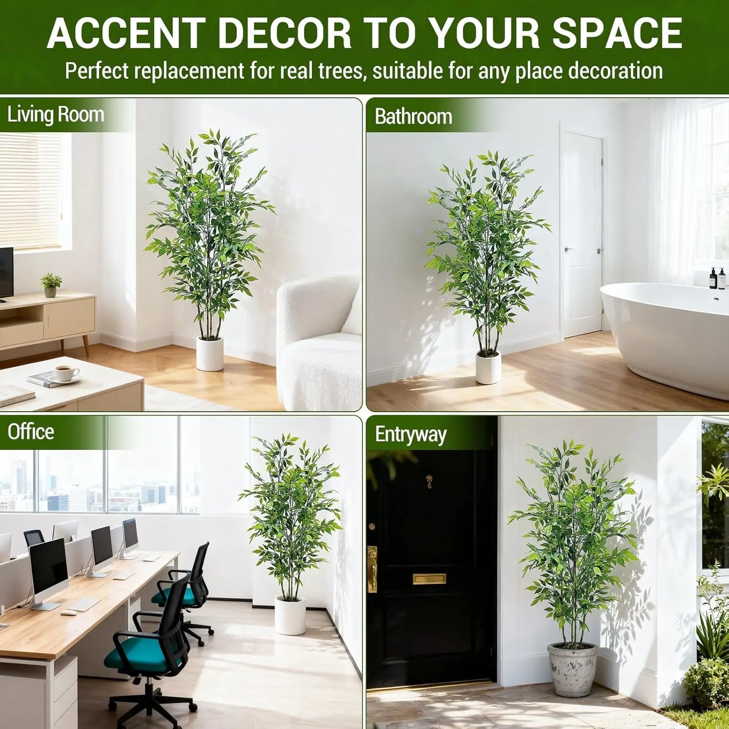 HiMISSCN Silk Ficus Tree In Ceramic Planter Home Decor