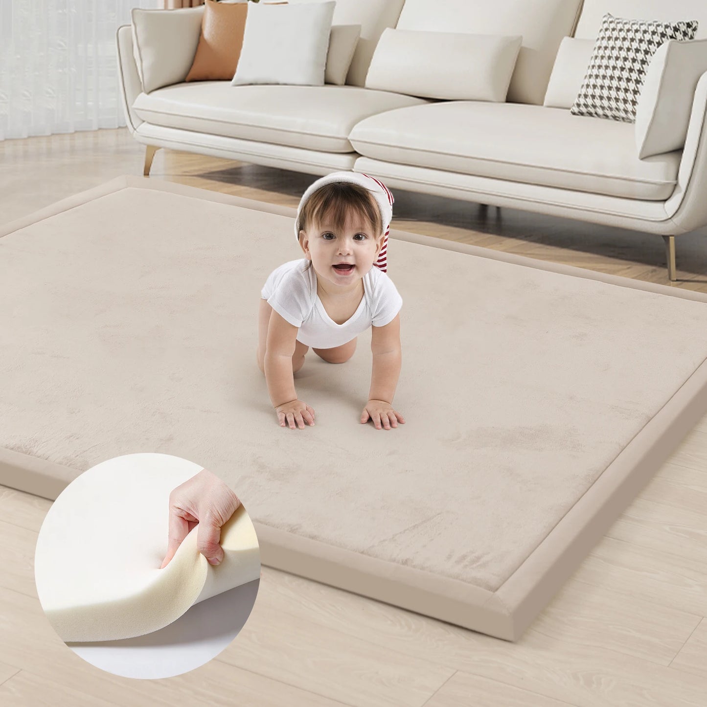 Huloo Sleep Memory Foam Playpen Mat Carpet With Non-Slip Bottom