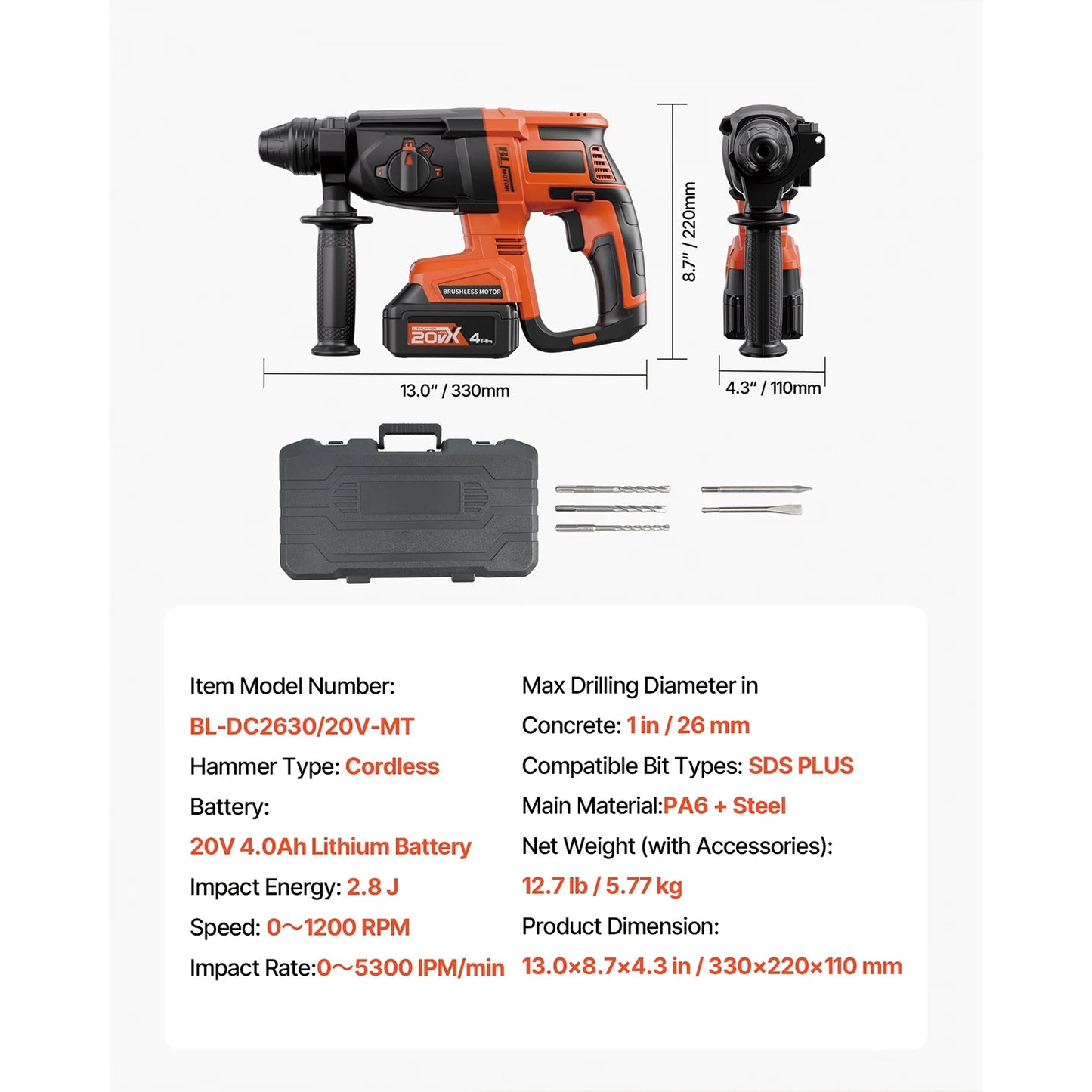 SucceBuy 20V Cordless Rotary Hammer Drill SDS Plus Kit