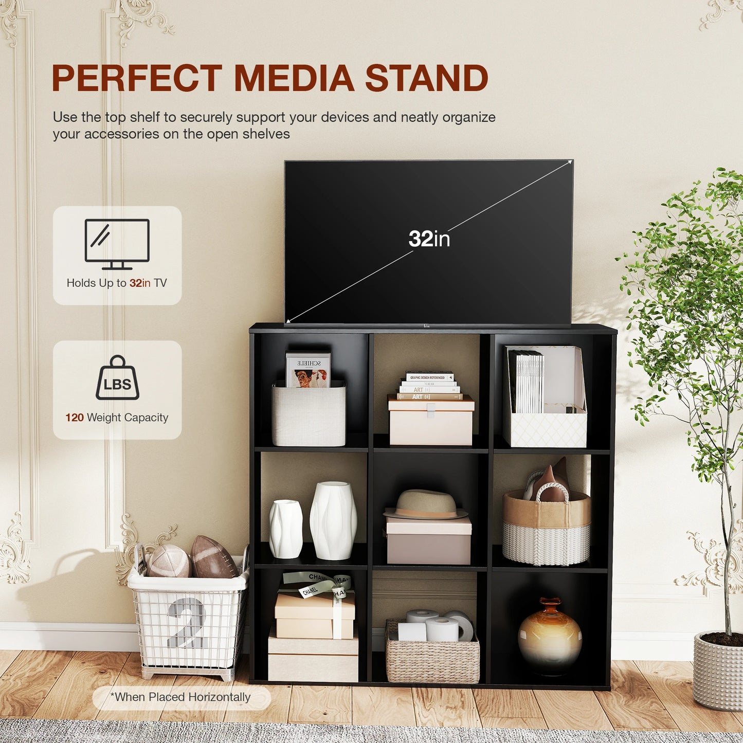 JHK Wooden Cube Storage Organizer Bookcase For Living Room