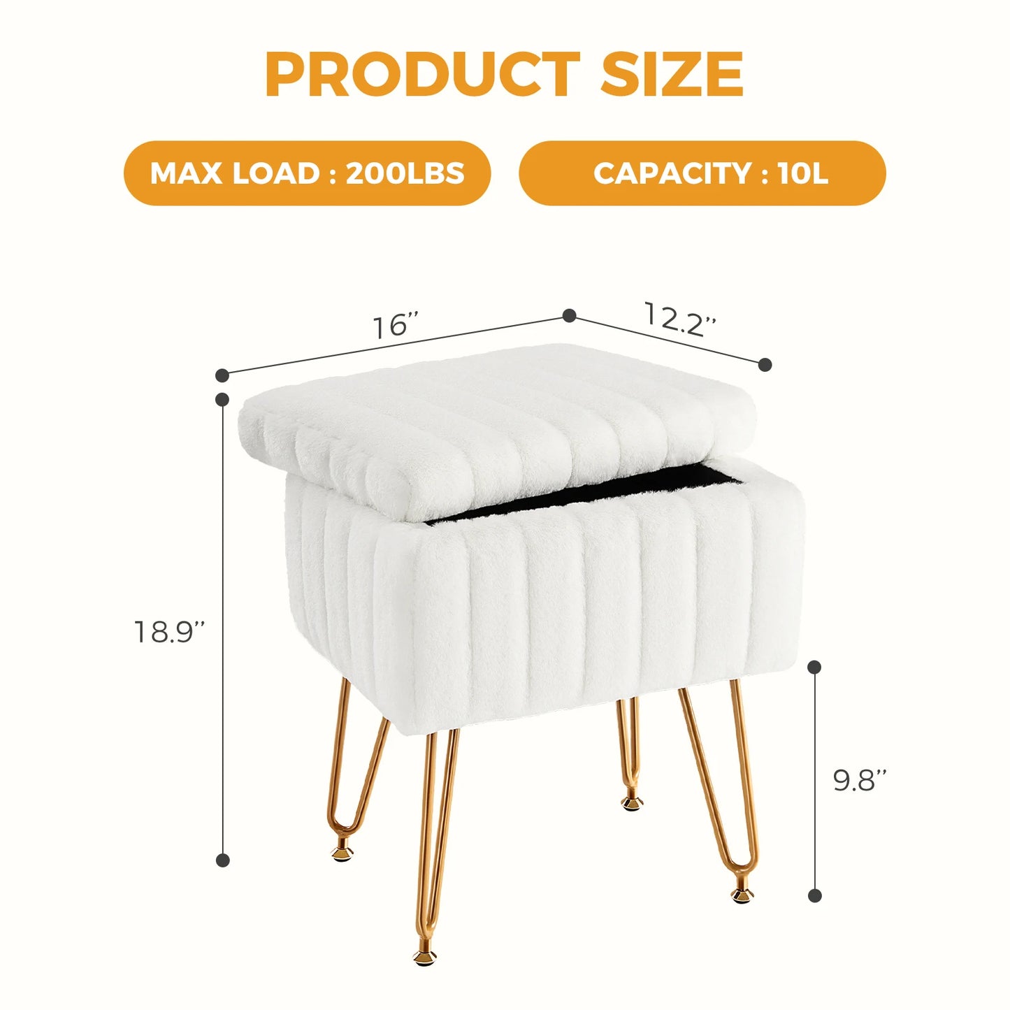 JHK Faux Fur Hidden Storage Ottoman Set for Living Room