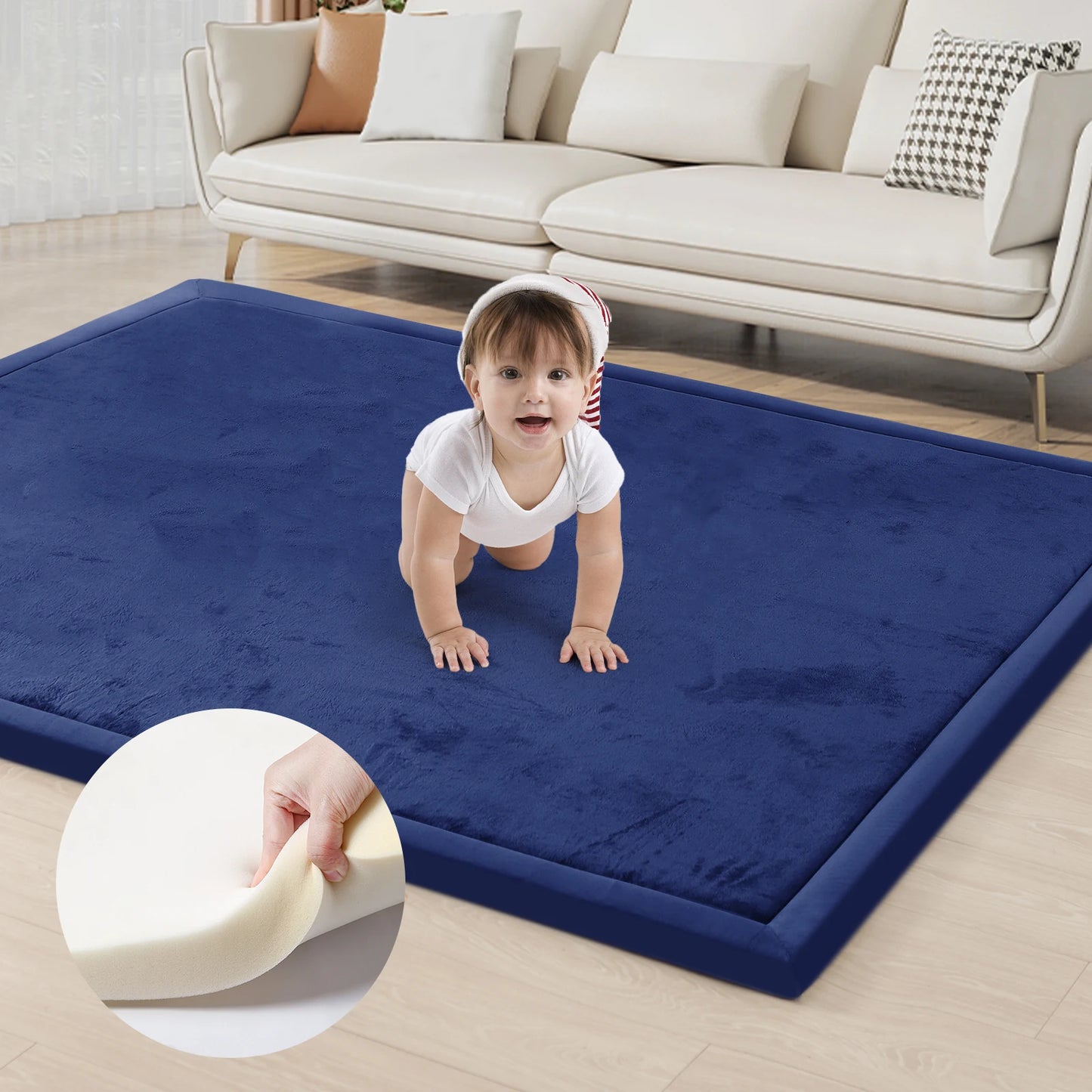 Huloo Sleep Memory Foam Playpen Mat Carpet With Non-Slip Bottom