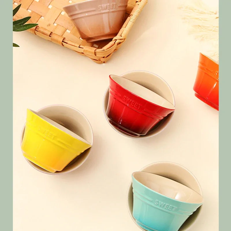 Porcelain Rainbow Ceramic Bowl For Ramen Noodles Serving