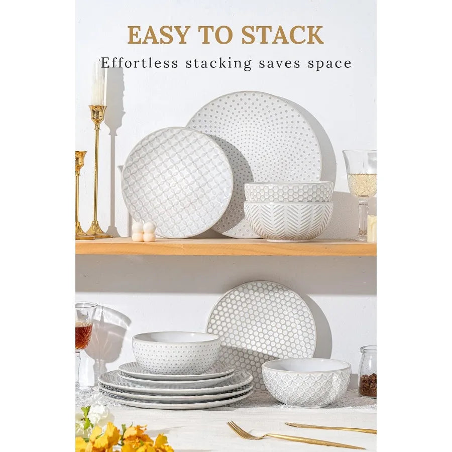 Ceramic 24-Piece Dinnerware Set For 6 With Plates And Bowls Elegant Everyday Family Meals