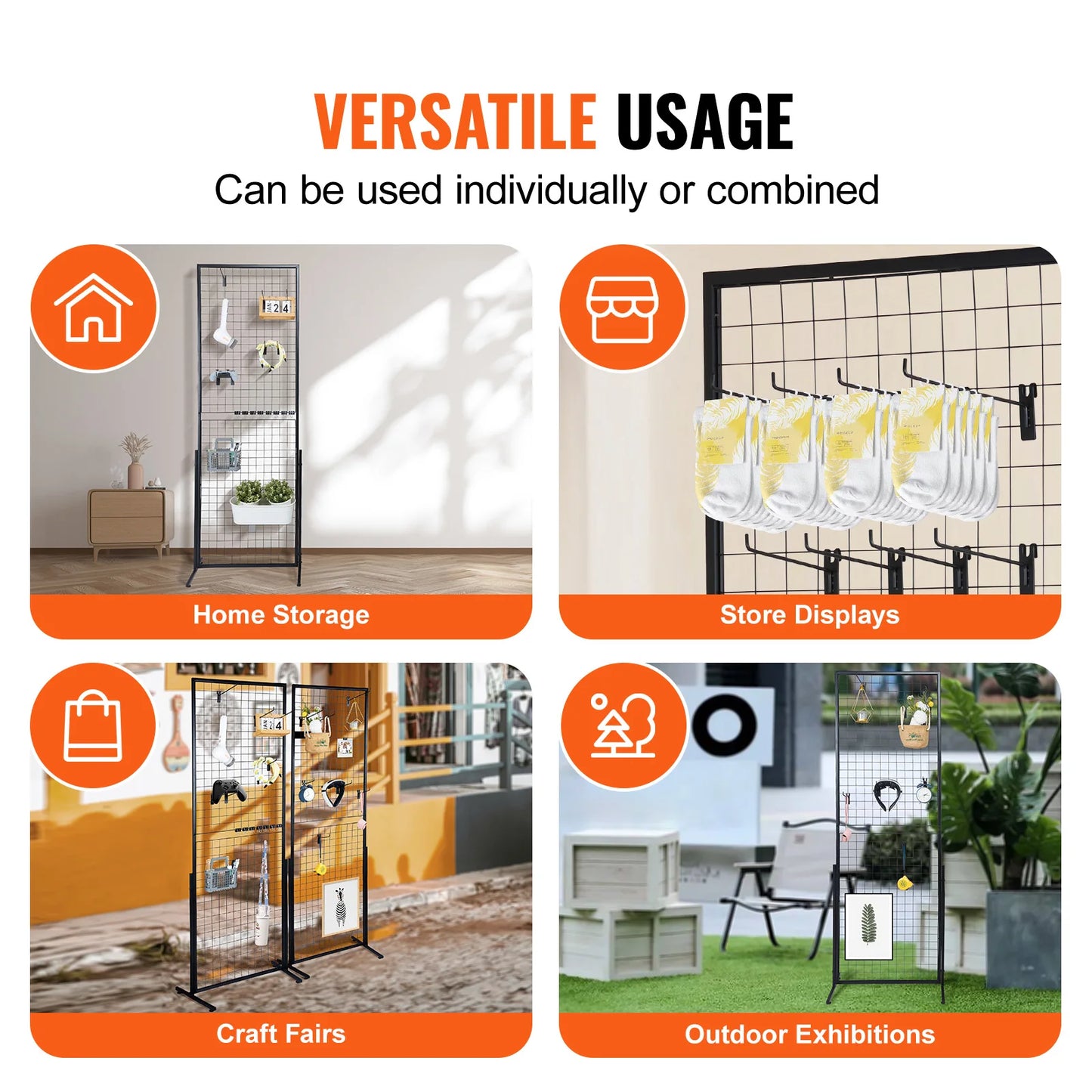 SucceBuy Grid Wall Panels Wire Gridwall Display Racks With Hooks