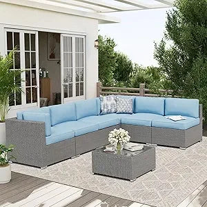 Outdoor Patio Furniture Sofa Set With Glass Top Table Cushions