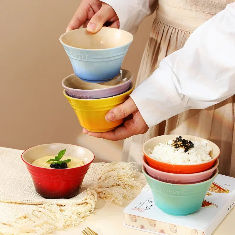 Porcelain Rainbow Ceramic Bowl For Ramen Noodles Serving