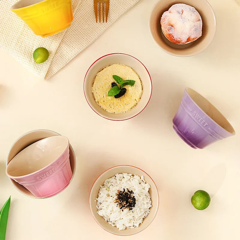 Porcelain Rainbow Ceramic Bowl For Ramen Noodles Serving