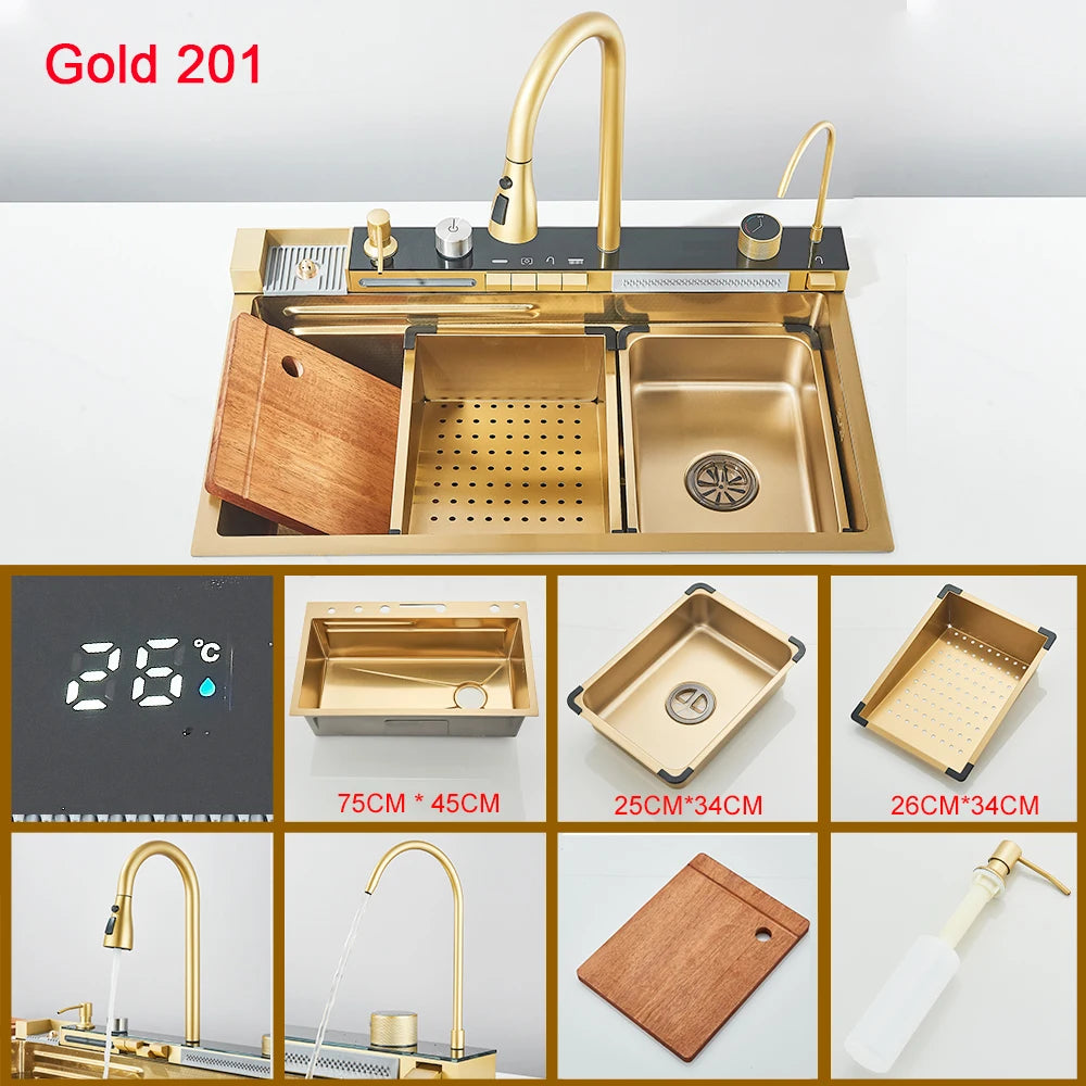 Stainless Steel Undermount Single Bowl Kitchen Sink With Digital Display