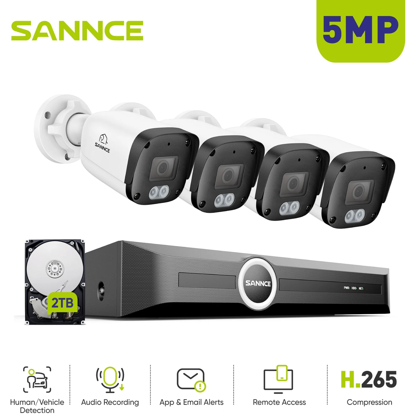 SANNCE 5MP Surveillance Kit With 8-Channel NVR Built-In Microphone
