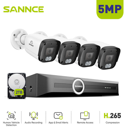 SANNCE 5MP Surveillance Kit With 8-Channel NVR Built-In Microphone