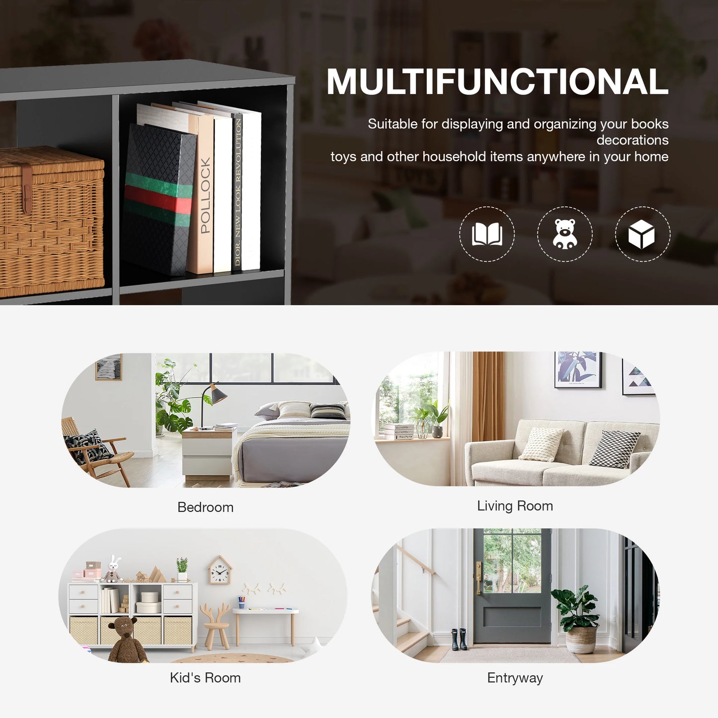 JHK Wooden Cube Storage Organizer Bookcase For Living Room