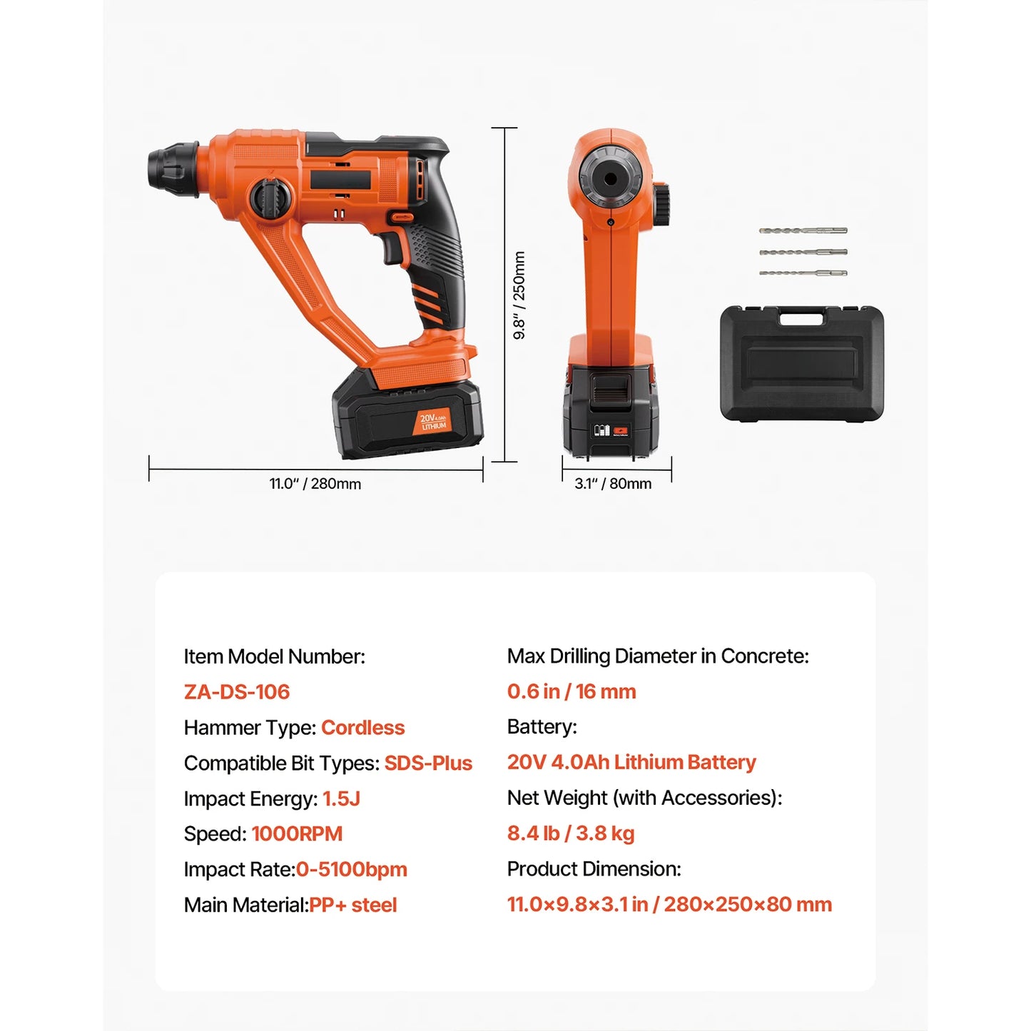 SucceBuy 20V Cordless Rotary Hammer Drill SDS Plus Kit