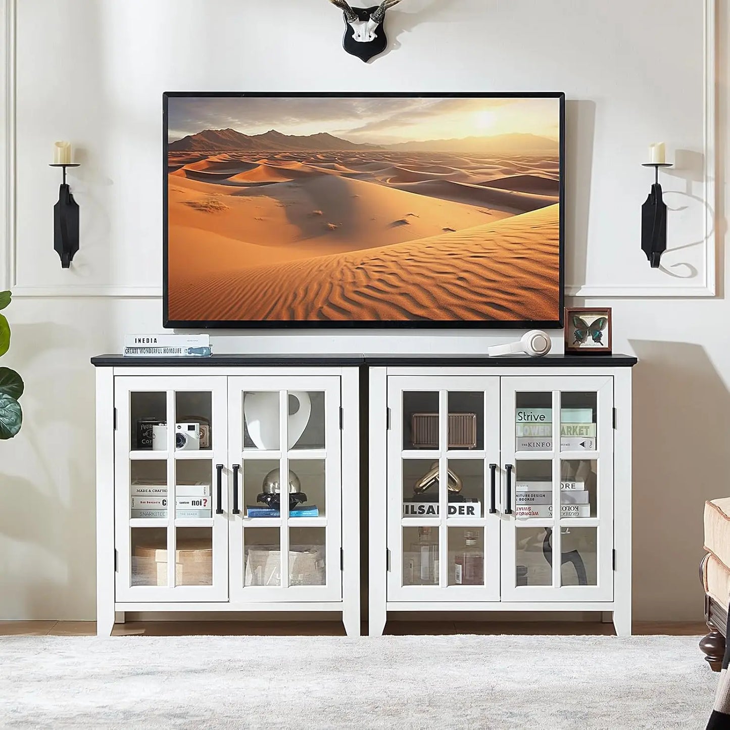 MOYU Farmhouse Kitchen Sideboard Buffet Cabinet With Glass Doors