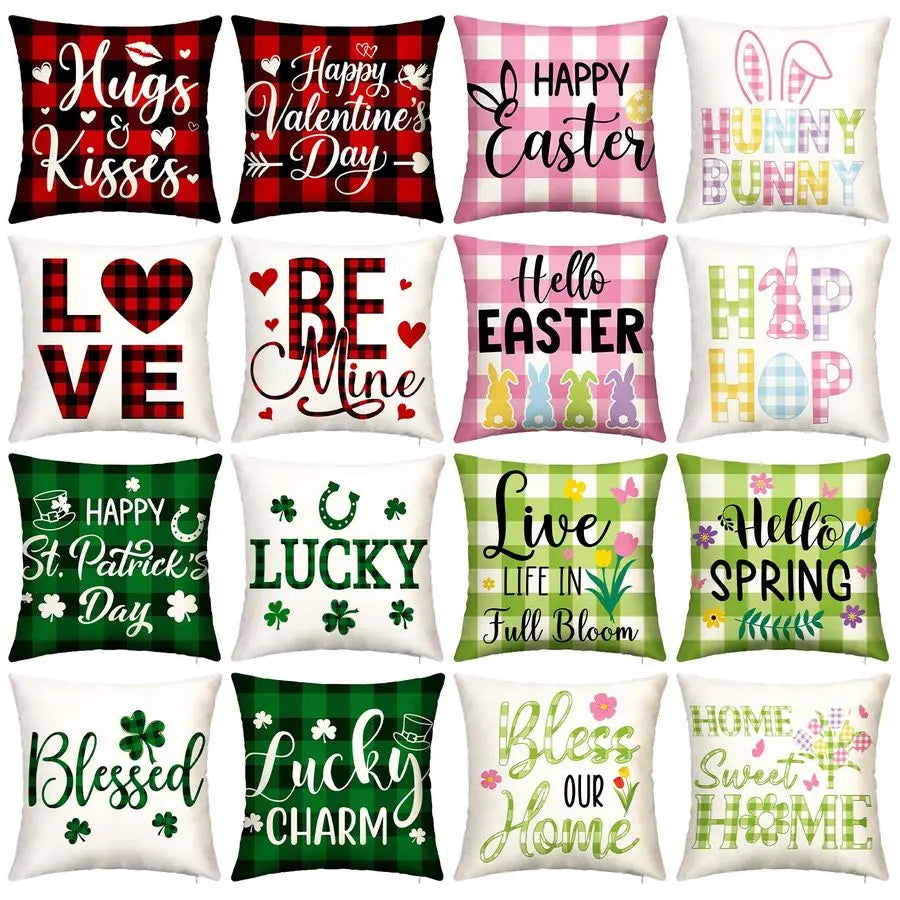 Valentine Heart Clover Pillow Cover St Patrick's Day Throw Pillow