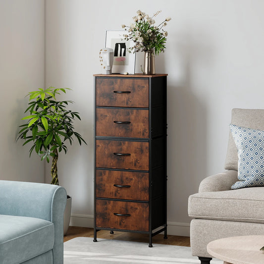 JHK Dresser With Five Fabric Drawers For Bedroom Storage