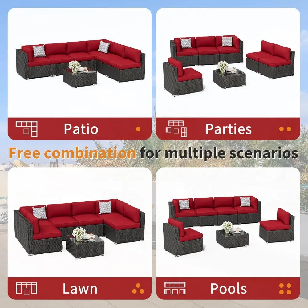 Outdoor Patio Furniture Sofa Set With Glass Top Table Cushions