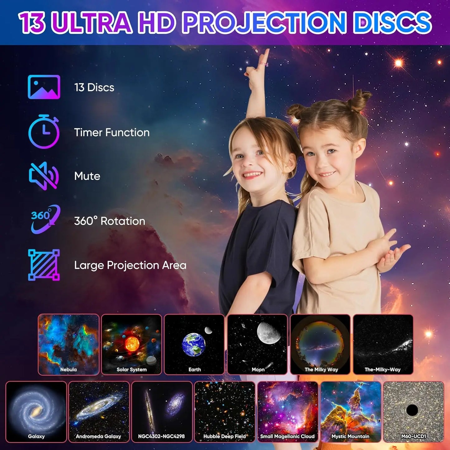 Mexllex 13-In-1 Galaxy Star Projector Night Light With Film Discs