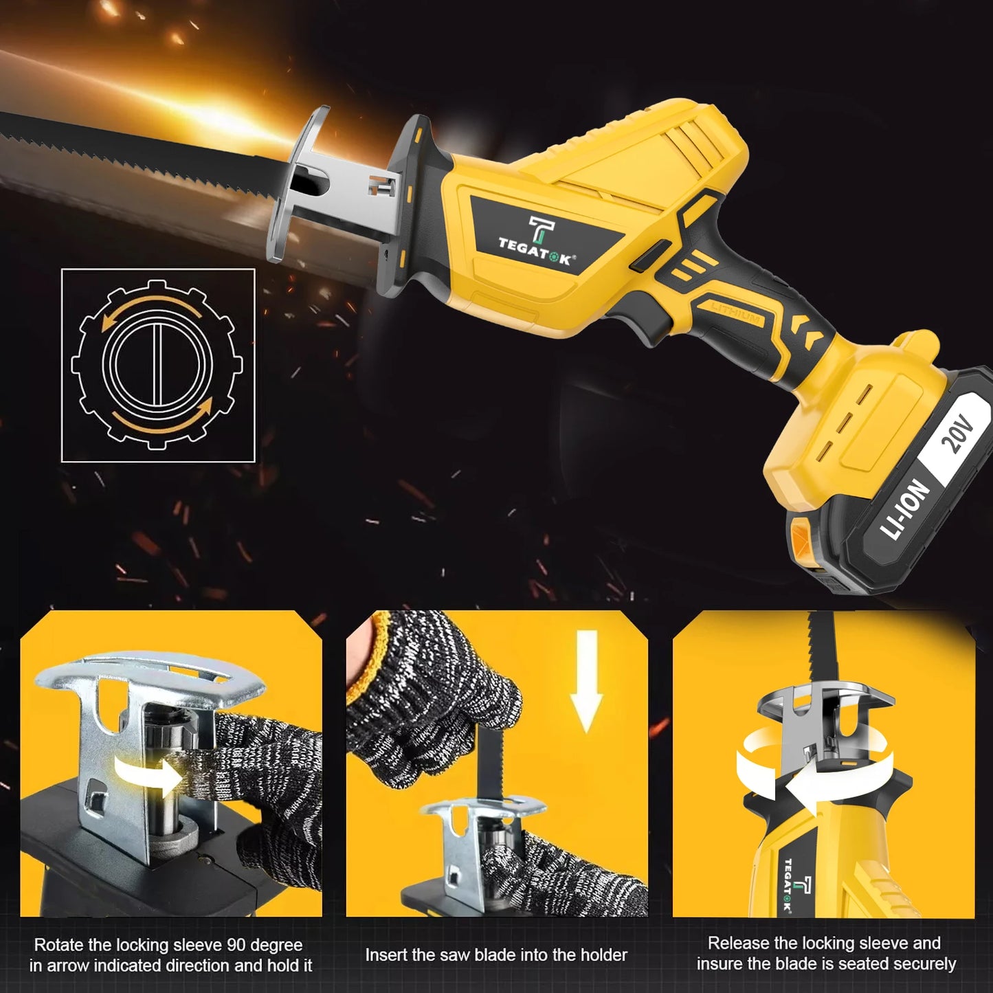 TEGATOK Cordless Reciprocating Saw with 20V Battery for DIY