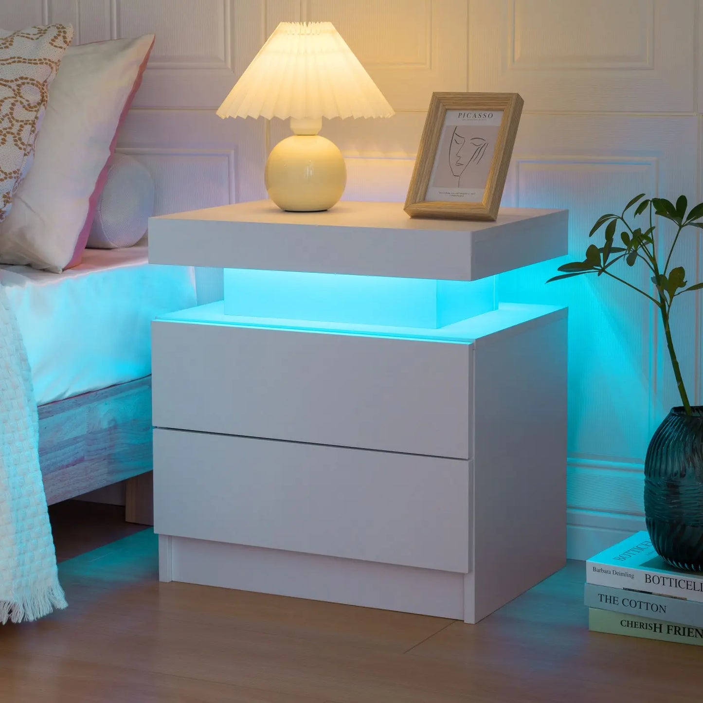 Cubehom LED Nightstands With 2 Drawers And RGB Lighting For Bedroom And Living Room