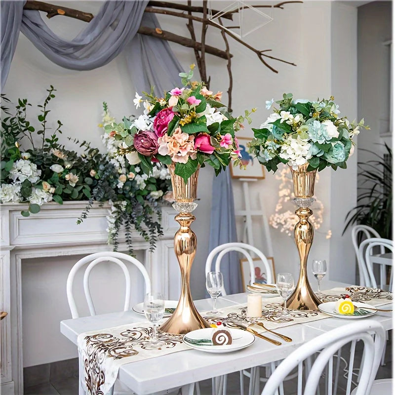 Crystal Flower Stands Centerpiece Vases Set Metal