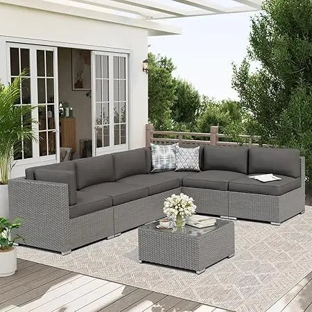 Outdoor Patio Furniture Sofa Set With Glass Top Table Cushions