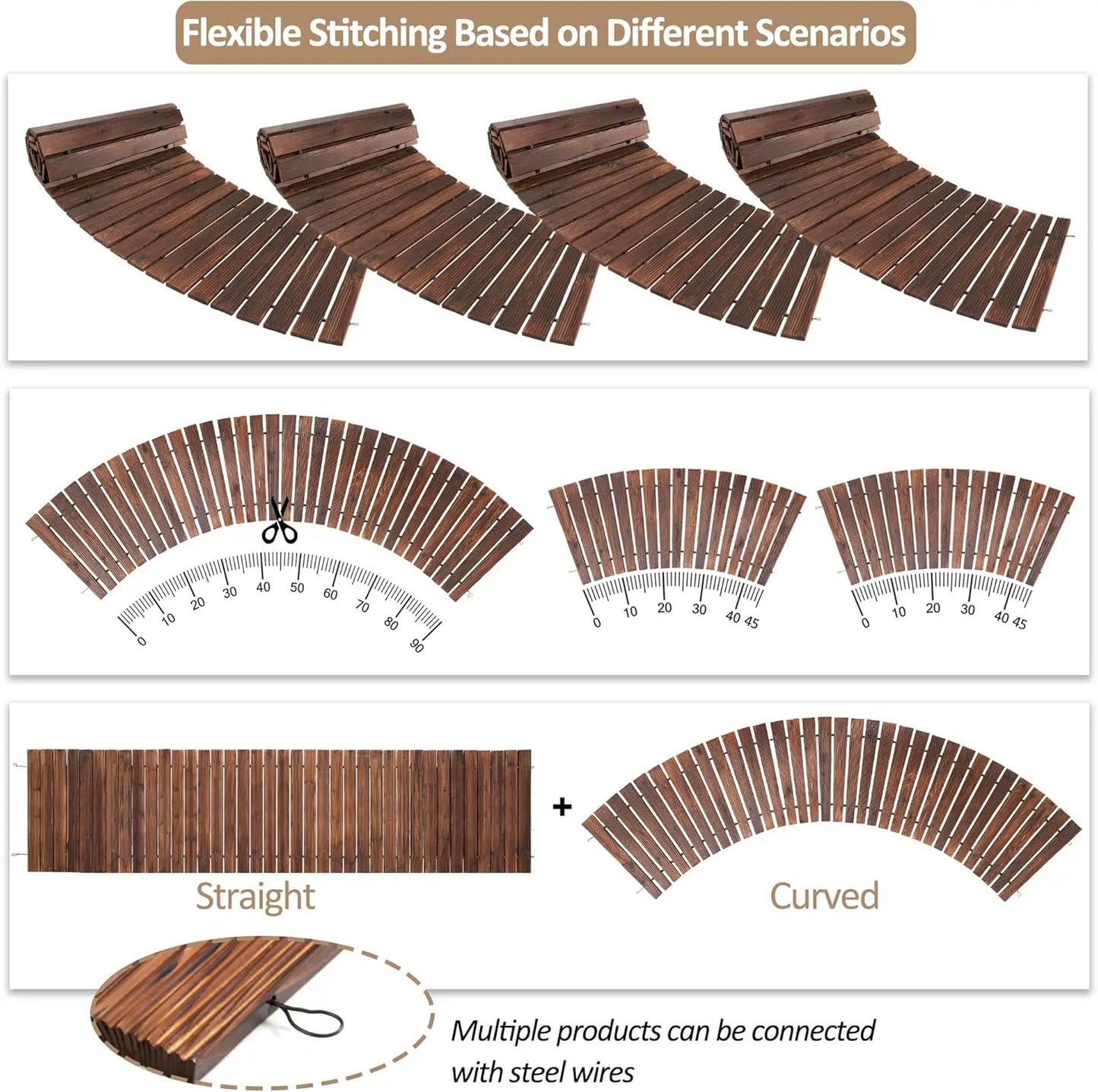 Curved Cedar Wood Garden Pathway for Outdoor Patio