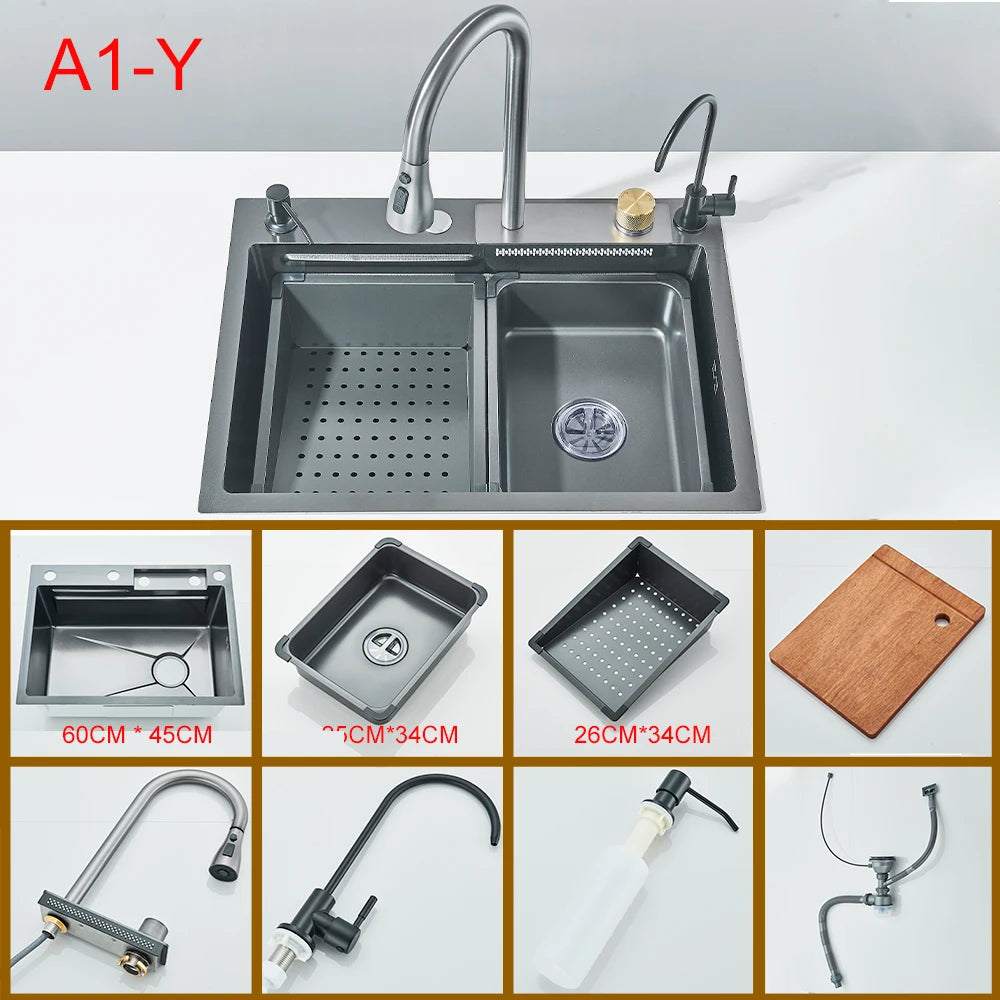 Stainless Steel Undermount Single Bowl Kitchen Sink With Digital Display