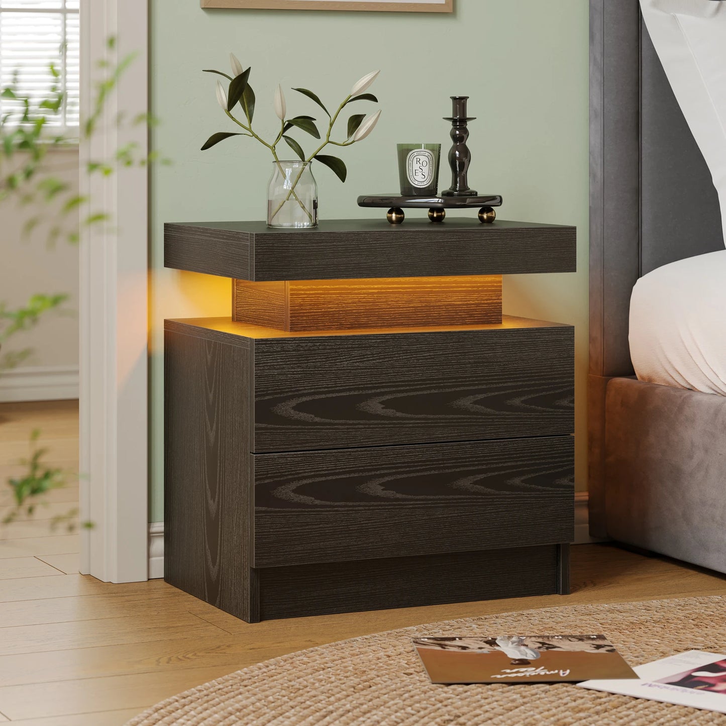 Cubehom LED Nightstands With 2 Drawers And RGB Lighting For Bedroom And Living Room