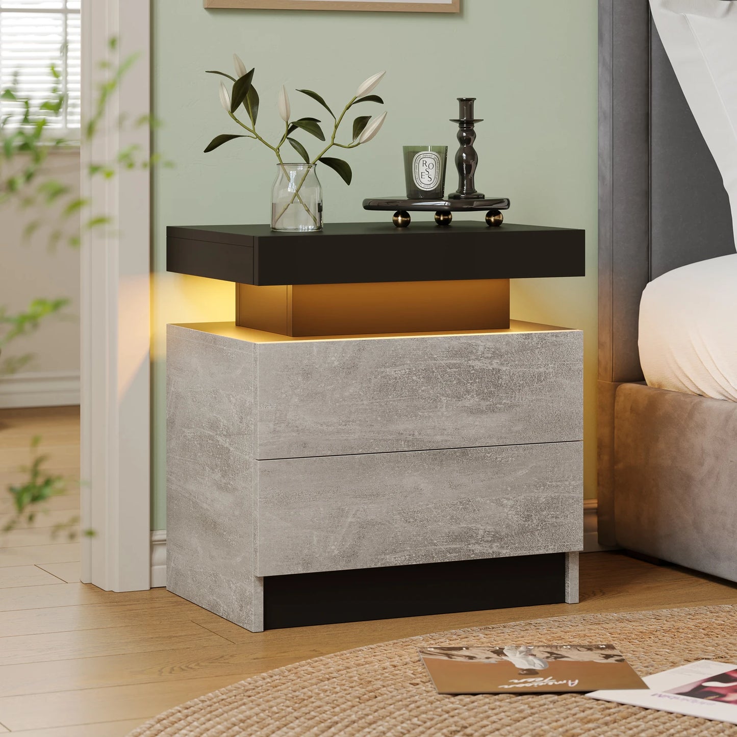 Cubehom LED Nightstands With 2 Drawers And RGB Lighting For Bedroom And Living Room