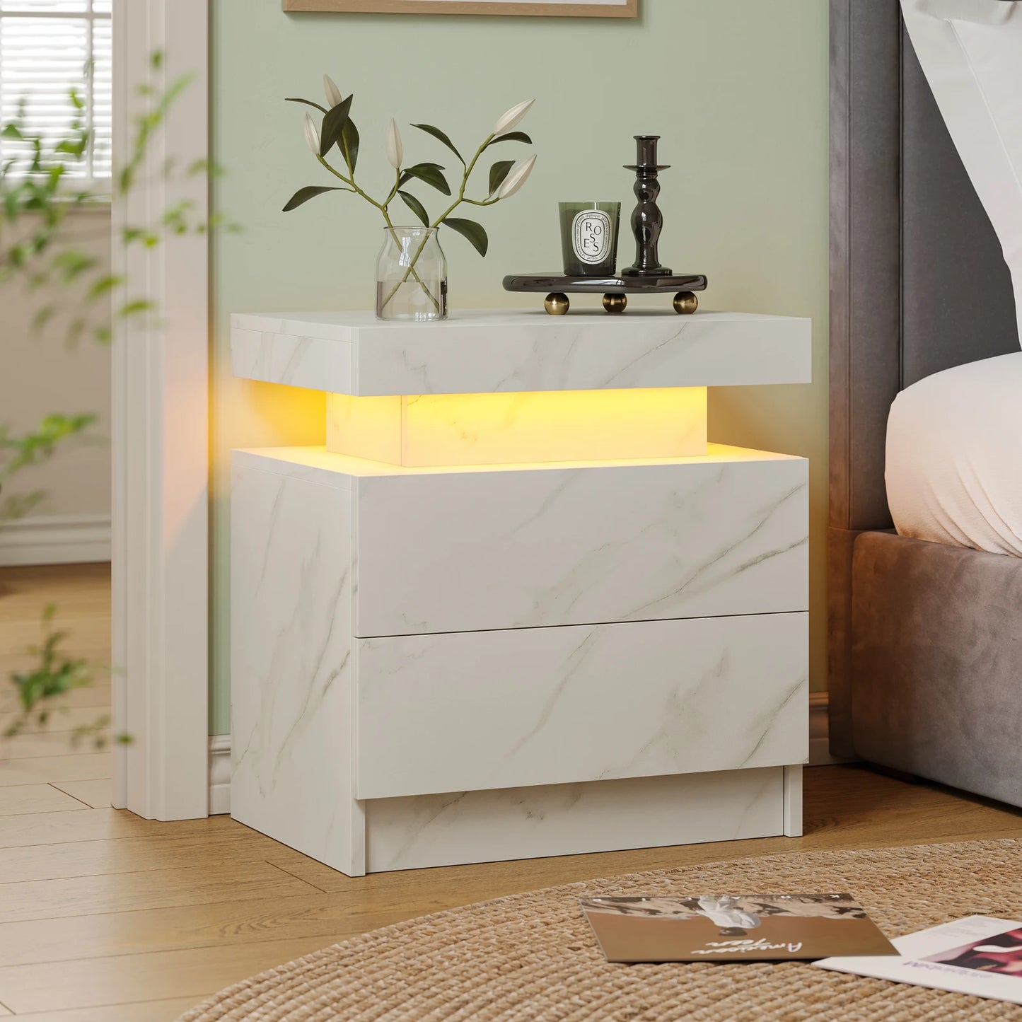 Cubehom LED Nightstands With 2 Drawers And RGB Lighting For Bedroom And Living Room