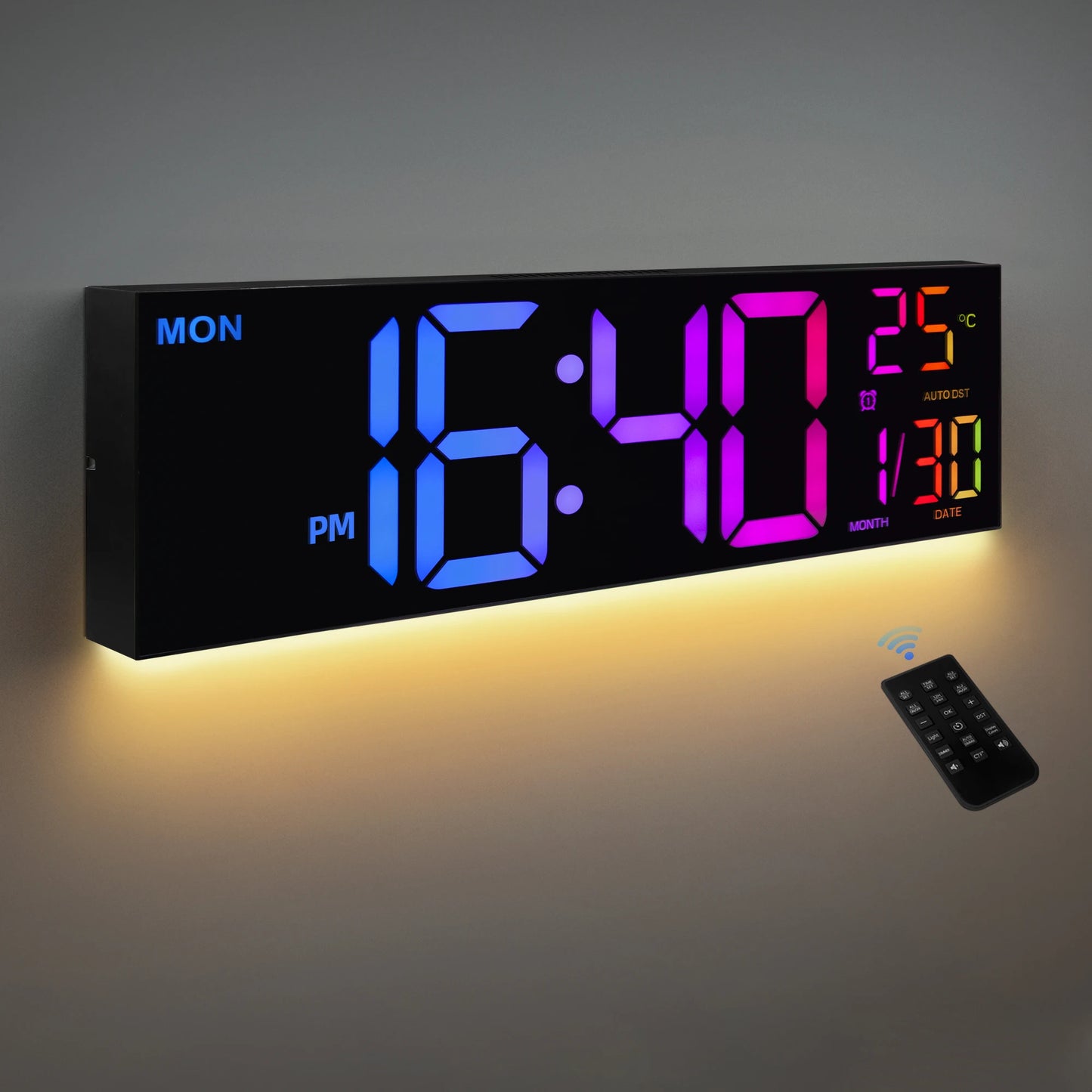 Digital Wall Clock With UltraBrightLEDDisplay Remote Temperature Sensor Monitoring