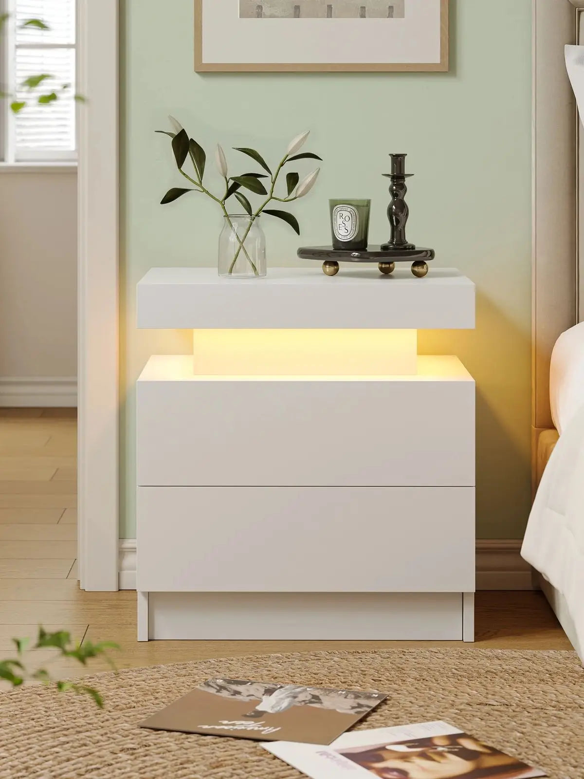 Cubehom LED Nightstands With 2 Drawers And RGB Lighting For Bedroom And Living Room
