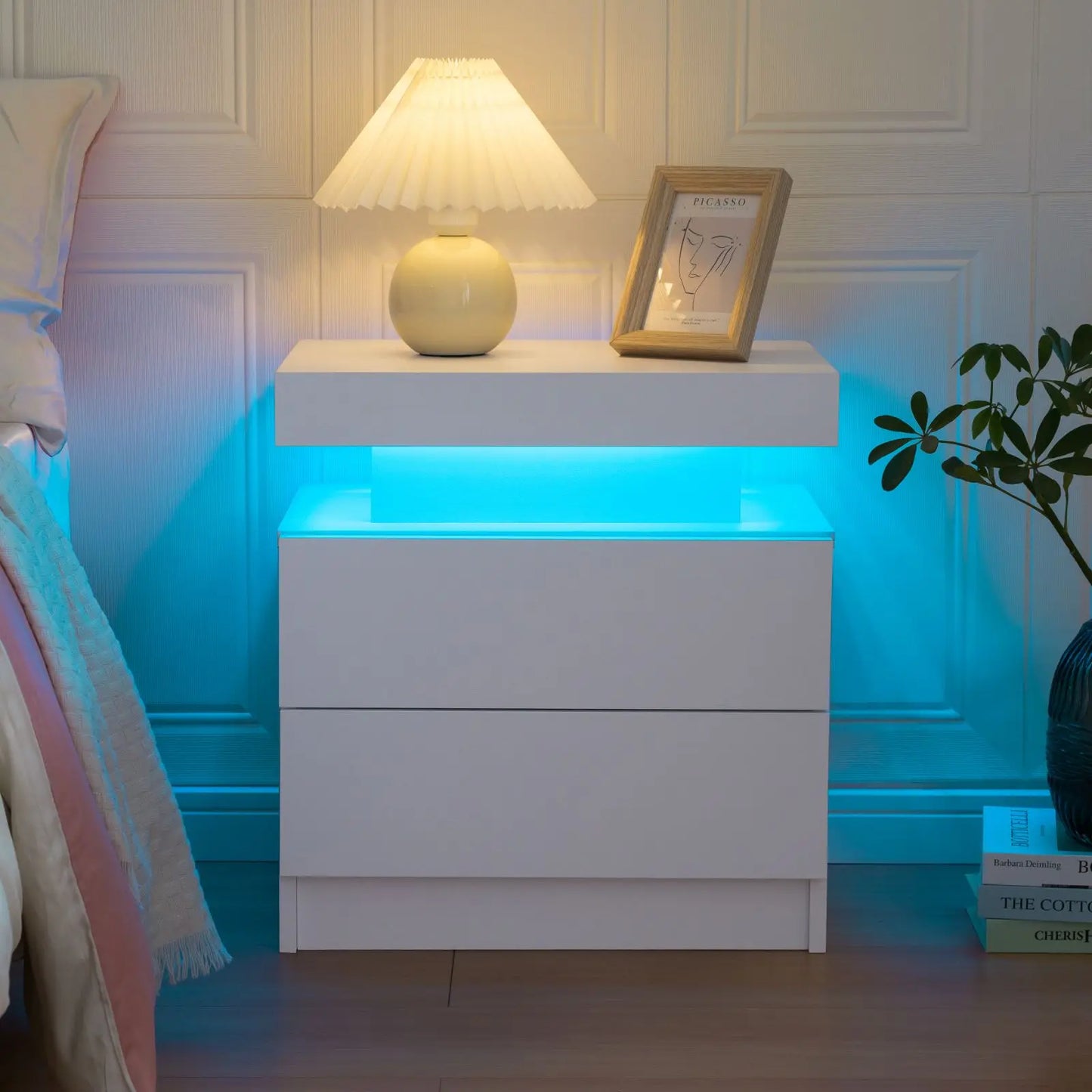 Cubehom LED Nightstands With 2 Drawers And RGB Lighting For Bedroom And Living Room