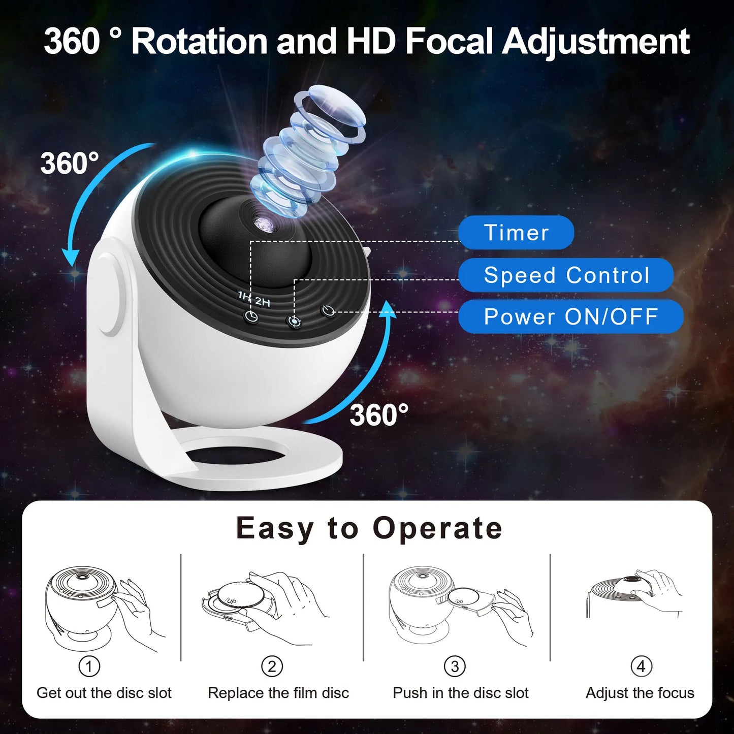 Mexllex 13-In-1 Galaxy Star Projector Night Light With Film Discs