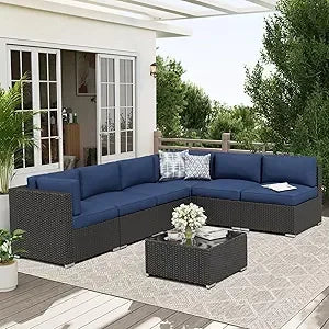 Outdoor Patio Furniture Sofa Set With Glass Top Table Cushions