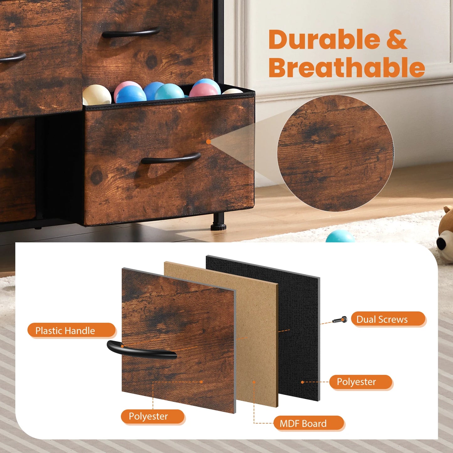 JHK Dresser Wardrobe With 9 Fabric Storage Drawers