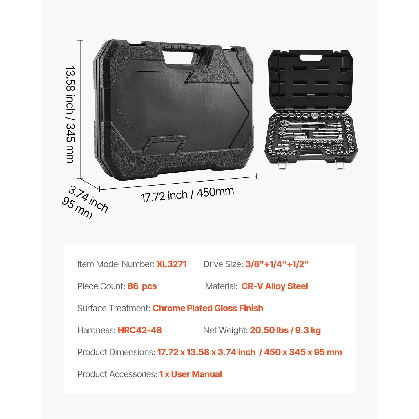 SucceBuy 86-Piece Socket Set With Ratchet Wrench